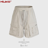MIJKO Men Shorts Casual Pants Drawstring Multi-Pocket Unisex Shorts