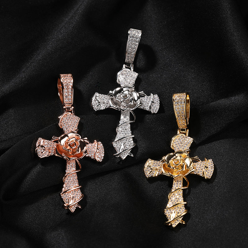 Jewelry Copper Set 5A Zircon Rose Cross Pendant Necklace Angel Pieces Egypt Pieces Jesus Pieces