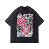 Men T-Shirt Spider Print Short Sleeve Distressed