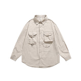 Unisex Shirt Retro Multi-Pocket Loose Casual