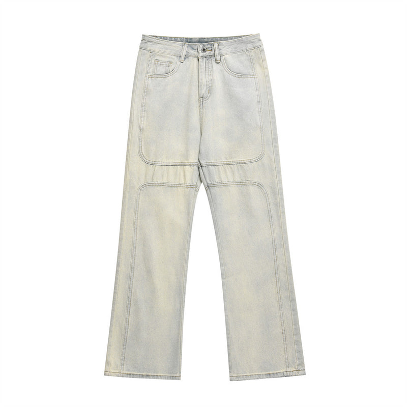 Men Jeans Old Yellow Stitching Personality
