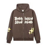 Men Fleece Lined Hoodie English Letter Hooded Sweater Men's Loose Hooded Cardigan Autumn and Winter