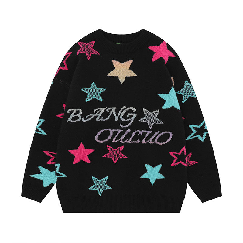 Women Sweater Sweet Cool Star Jacquard Knitted Couple Sweater Oversize