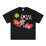 Vintage T-shirts Summer Love Graffiti Short Sleeve T-Shirt