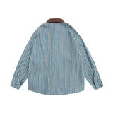 Men Long Sleeved T Shirt Embroidered Long Sleeve Shirt Men's Spring and Autumn Vertical Stripes Contrast Color Shirt Coat Vintage