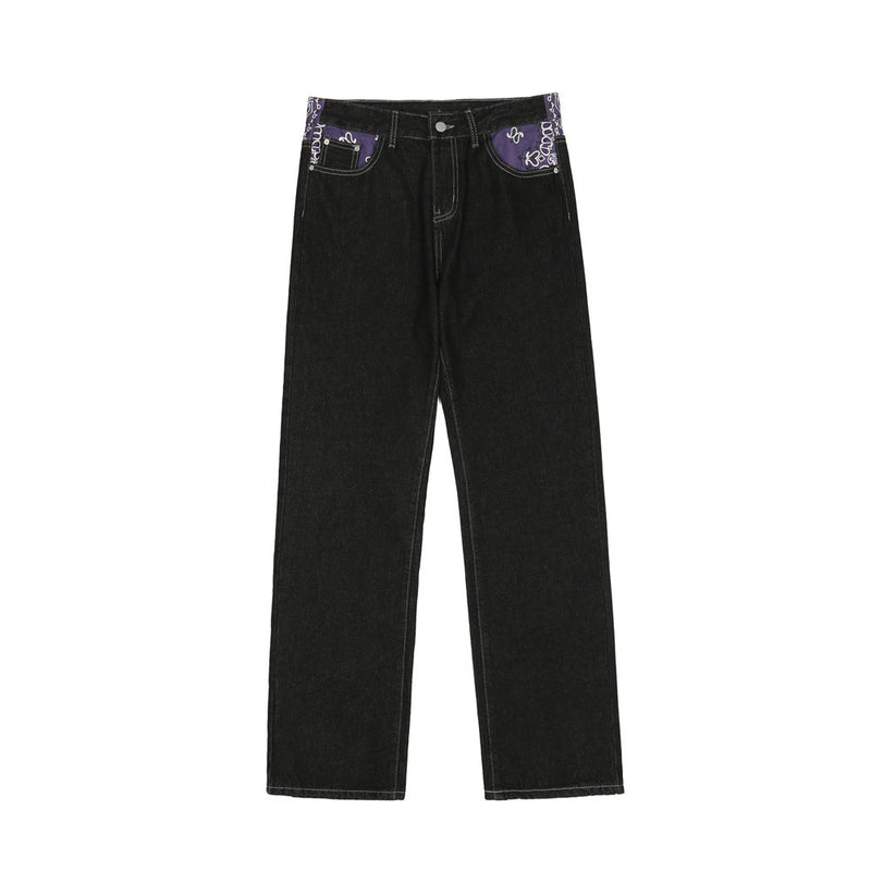 Men Jeans Stitching Loose Trendy Casual