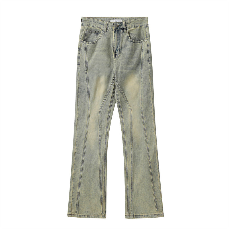 Men Jeans Stitching Distressed Retro Personal Leisure
