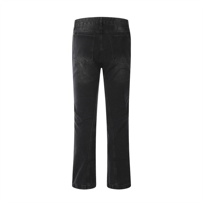 Men Jeans Pleated Pocket Decoration Zipper Slim Fit Casual