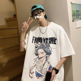 Men T Shirt Cartoon Geisha Print Summer Loose