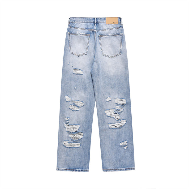 Men Jeans Ripped Special Bright White Worn Loose