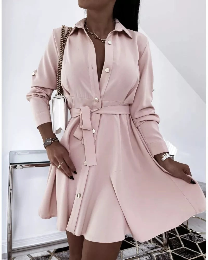 Women Dress Elegant Slim Slimming Shirt Dress
