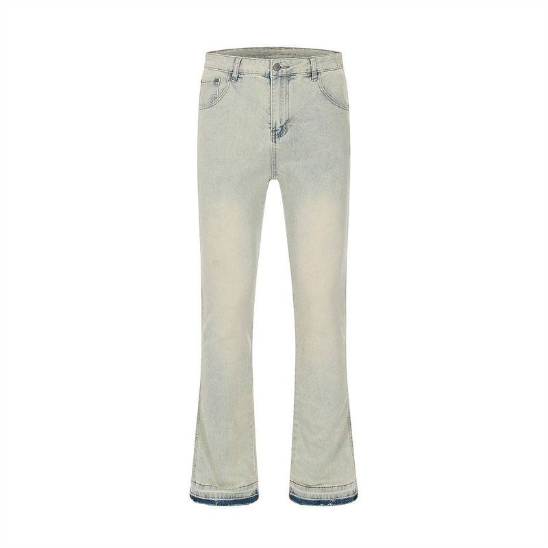 Men Jeans Frayed Flared Pants Old