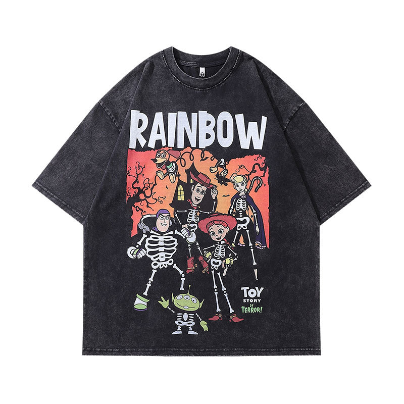 Men T-Shirt Retro Cartoon Print Casual Distressed