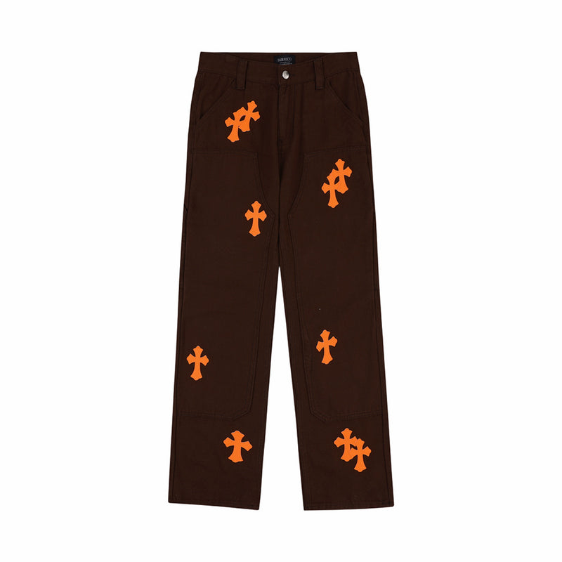 Men Jeans Cross Veneer Embroidery Loose Personality