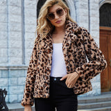 Women Fur Jacket Fluffy Leopard Coat