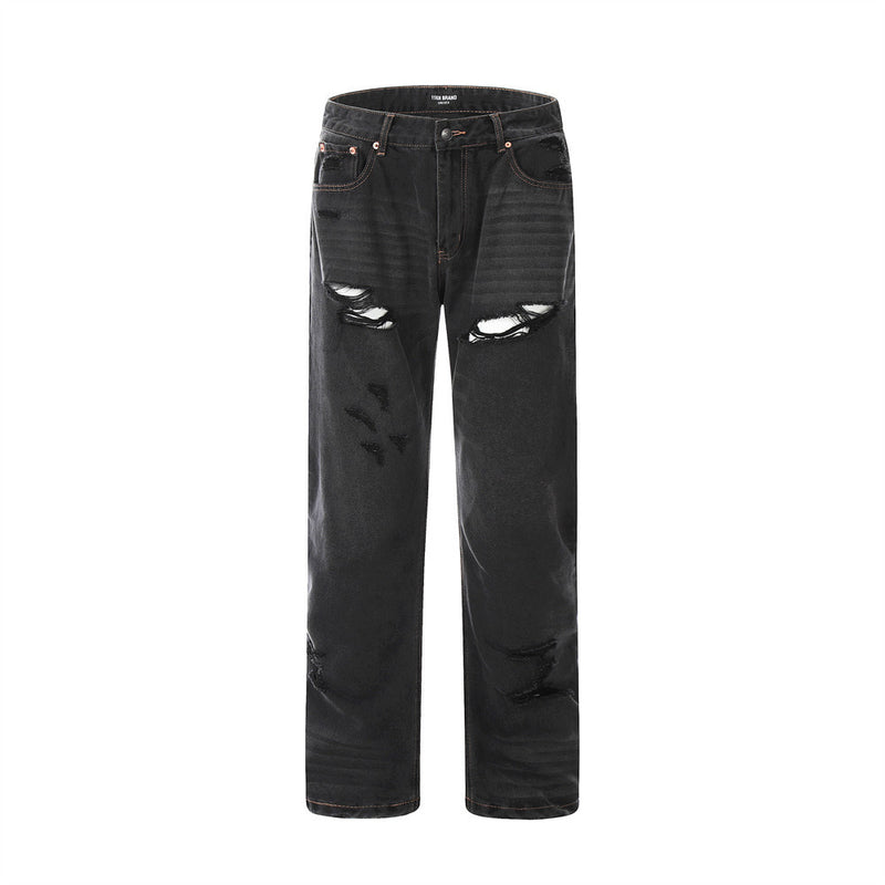 Men Jeans Loose Hole All-Matching Casual Trousers