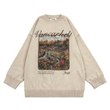 Men Sweater Oil Painting Landscape Printing Crew Neck Sweater