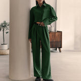 Women Co-Ords Winter Dark Green Long Sleeve Shirt Casual