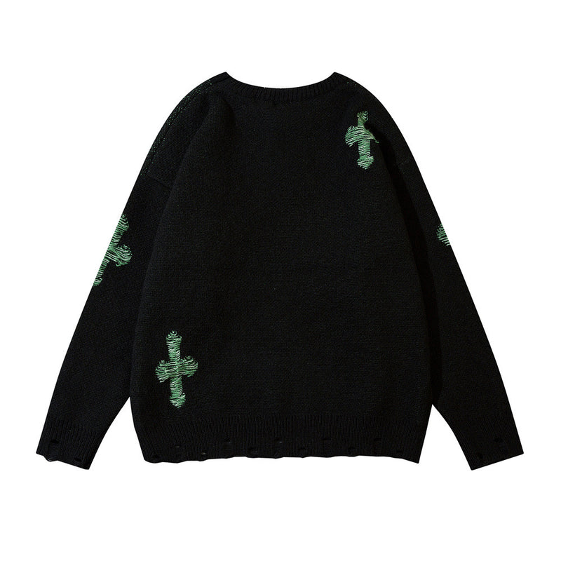 Men Sweater Cross Brocade Sweater Loose Sweater