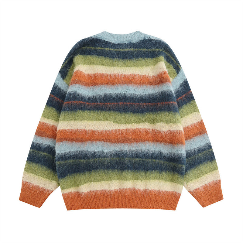 Men Sweater Color Striped Crew Neck Sweater Idle Style