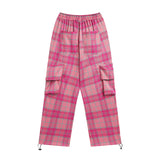 Cargo Pants Pink Plaid Drawstring