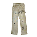 Men Jeans Splash-Ink Trendy Loose Embroidery Distressed
