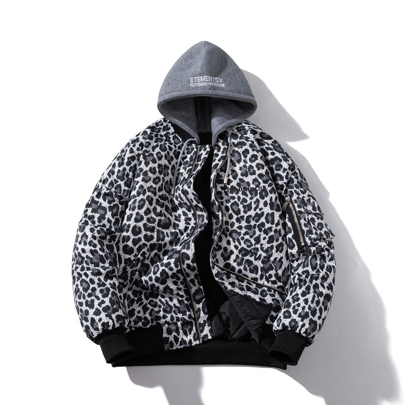 Mens Vintage Jackets Leopard print jacket Autumn padded jacket Thermal baseball jersey