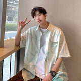 Men Shirts Summer Versatile Ink Painting Ice Silk Cool Feeling