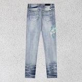 Amiri Jeans Spring and Autumn AMI Embroidered Alphabet Straight Jeans for Men and Women