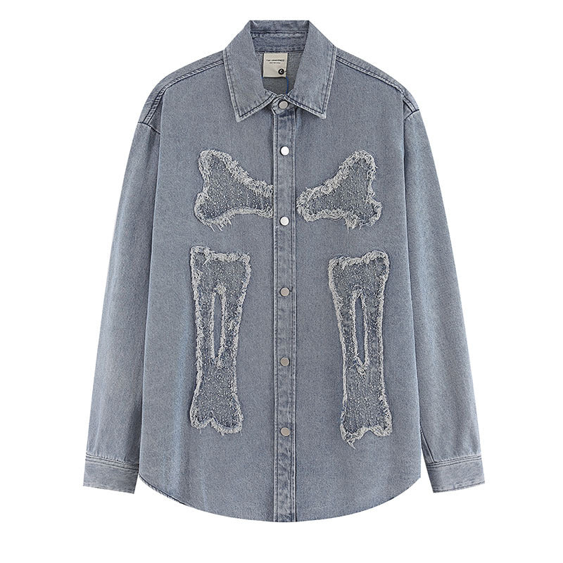 Long Sleeve Shirt Vintage Vintage Bone Affixed Cloth Embroidered