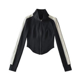Women Hoodie Striped Stitching Tight Sports Sweater