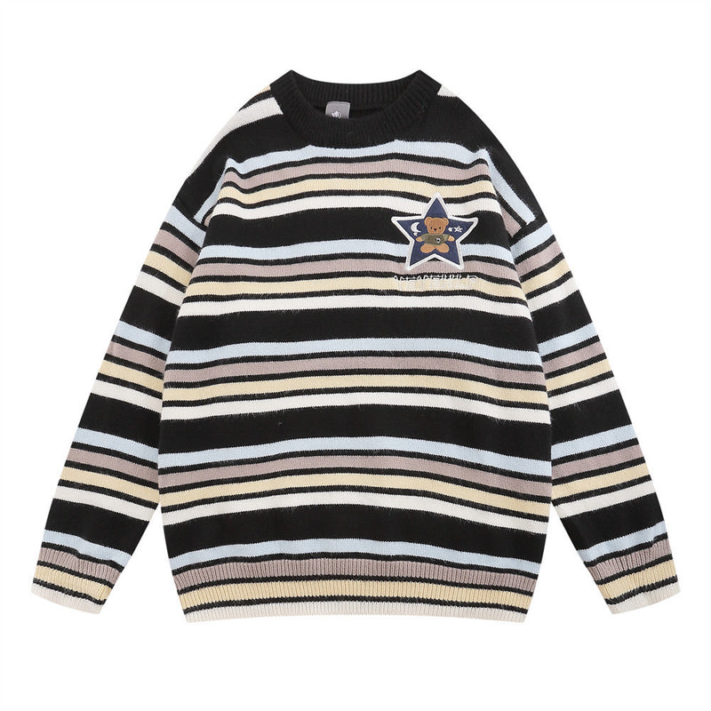 Men Sweater Striped XINGX Bear Embroidery Knitwear