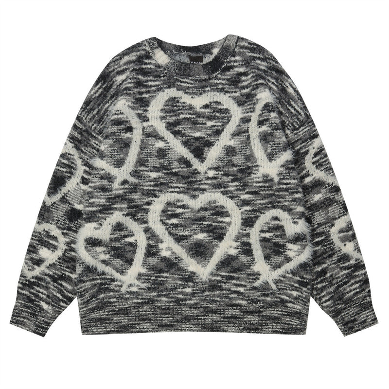 Men Sweater Heart-Shaped Jacquard Sweater round Neck Sweater