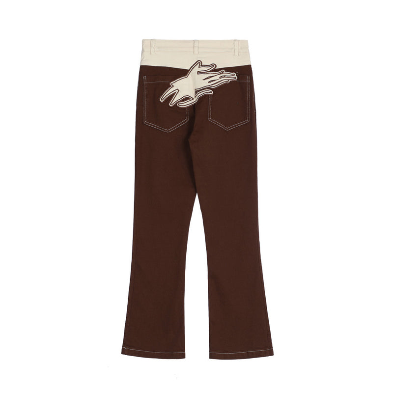 Men Jeans Personality Bootleg Pants Casual Patchwork