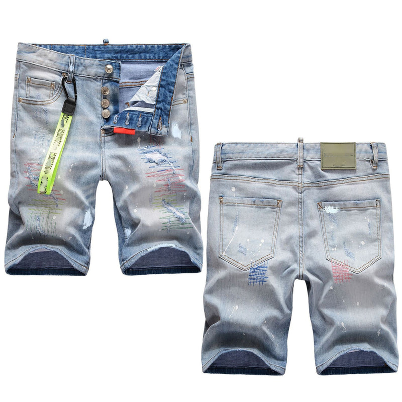 DSQ2 Short Jeans Ripped Patch Slim-fit Stretch Denim Shorts