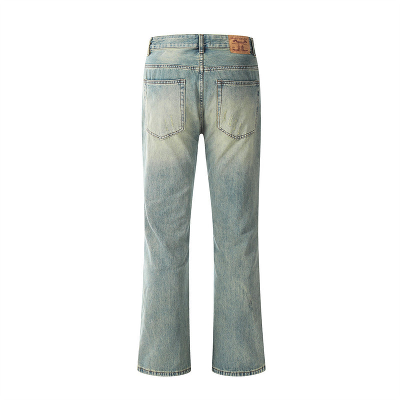 Men Jeans Vintage Pan Yellow Broken Holes Pants Worn out