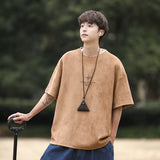 Men T Shirt Suede Loose Retro