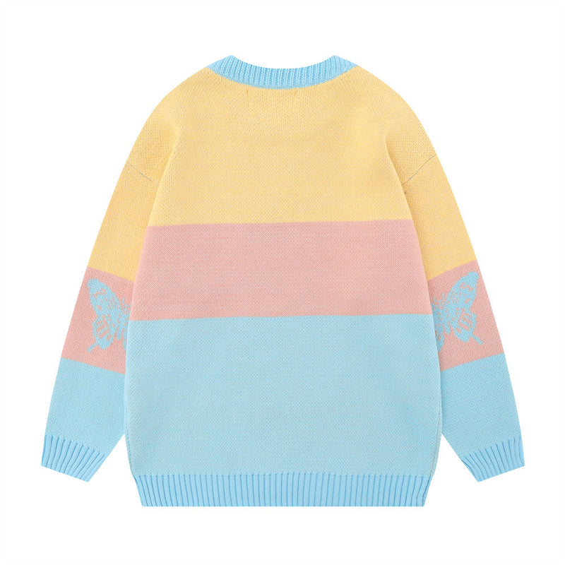 Men Sweater Loose Casual Sweater Butterfly Jacquard