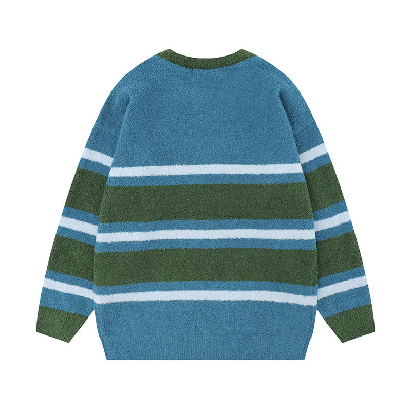 Women Sweater Seahorse Soft Stripes Contrast Color Knitted Sweater