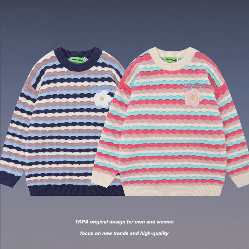 Women Sweater Jacquard Knitted Couple Sweater Casual
