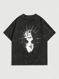 ROMWE Goth Men Mask Print Round Neck Short Sleeve T-Shirt