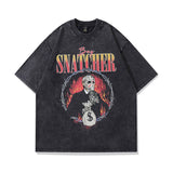 Men T-Shirt Retro Cartoon Washed Old All-Matching