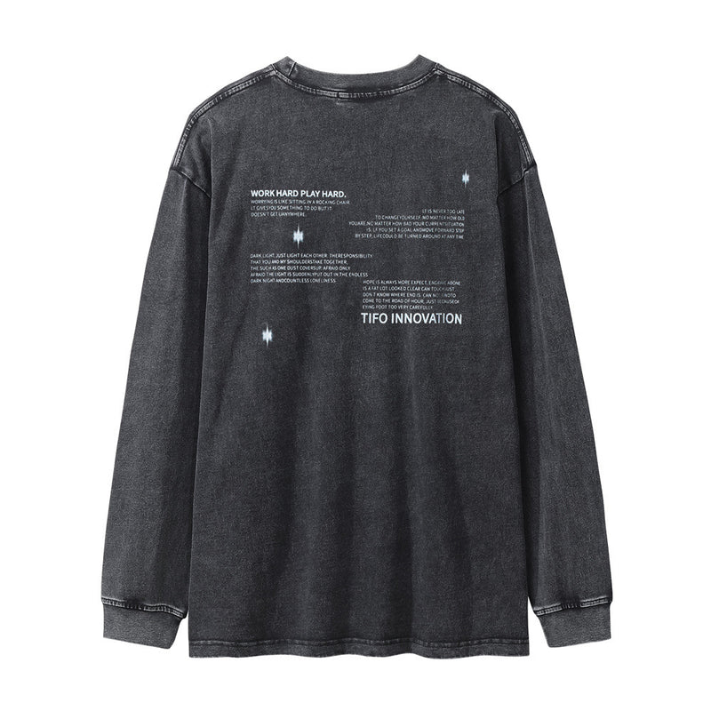 Men Long Sleeve T-Shirt Abstract Pattern Printing Washed Old