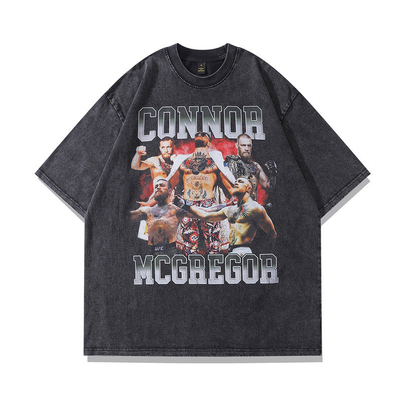 Men T-Shirt Printed Washed and Worn Short Sleeve T-shirt