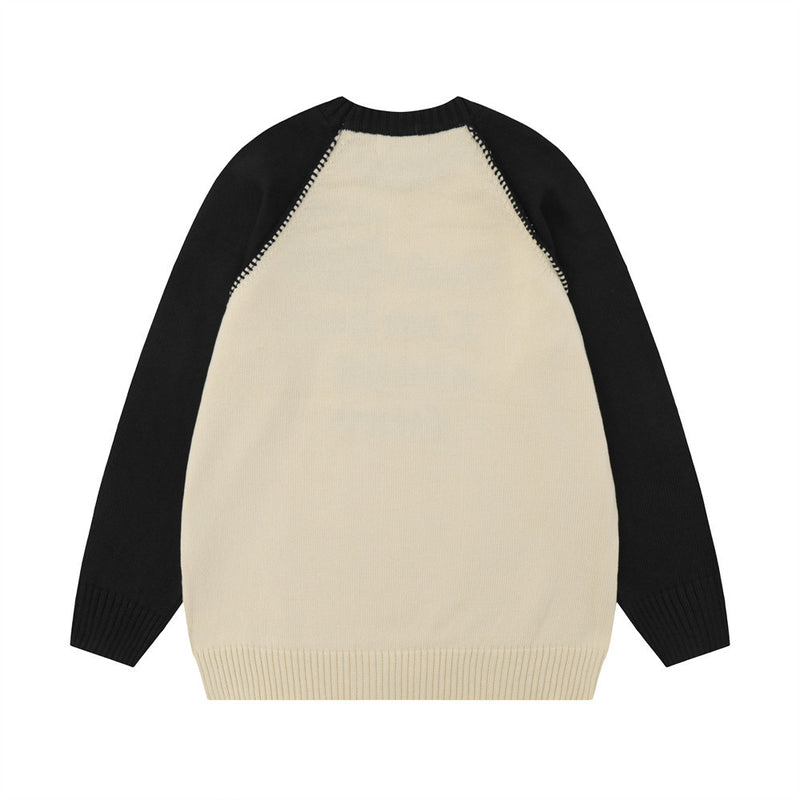 Men Sweater Embroidery Stitching Knitted Sweater