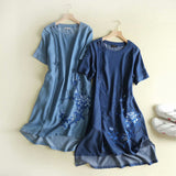 Women Dresses Casual Embroidery Denim Dress