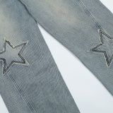 Men Jeans Patch Five-Pointed Star Distressed Casual