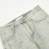 Men Jeans Simple Solid Color Stitching Casual Distressed