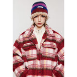 Unisex Coat Retro College Style Plaid Cotton-Padded Coat