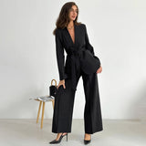 Women Co-Ords Autumn and Winter Long-Sleeved Wide-Leg Pants Lapel Suit Women
